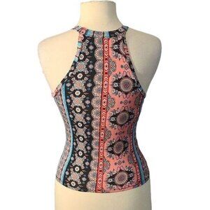 Mudd Small Boho Stretch Pink & Black Halter Top